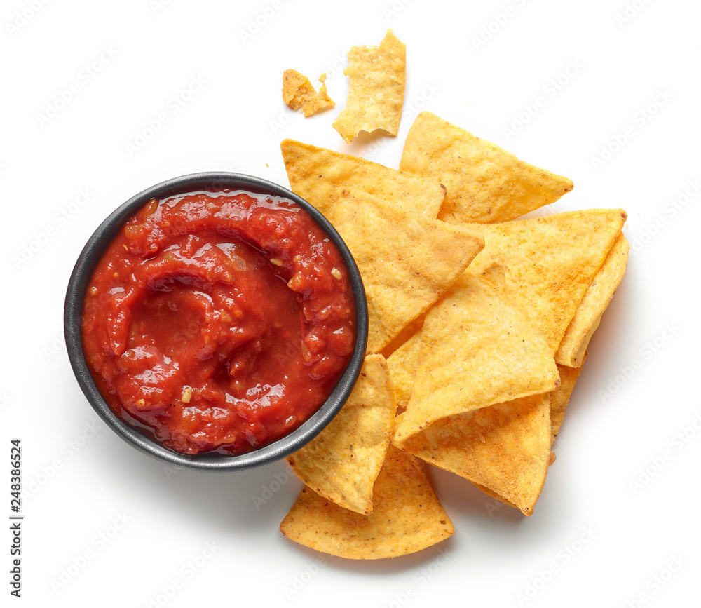 corn chips nachos and salsa sauce - obrazy, fototapety, plakaty 