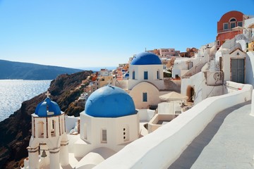 Canvas Print - Santorini skyline blue church