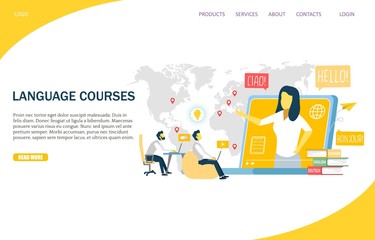 Wall Mural - language courses vector website landing page design template