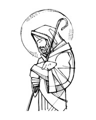 Jesus Christ Good Shepherd ink illustration