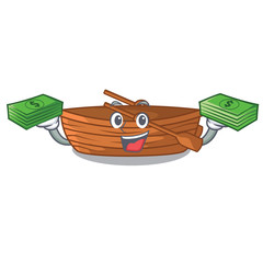 Sticker - With money bag wooden boat sail at sea character