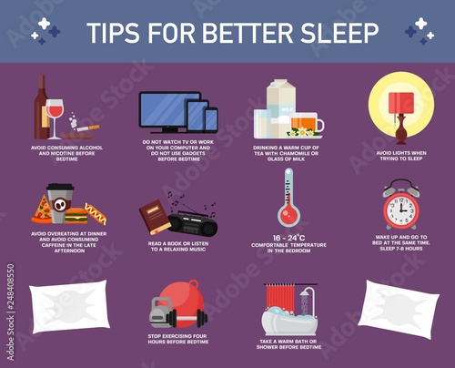 Fotomural Tips for better sleep, vector flat style design illustration