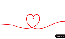Continuous One Line Drawing Of Red Heart Isolated On White Background. Vector Illustration
