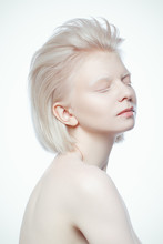 Beautiful Albino Ypung Woman On White Background