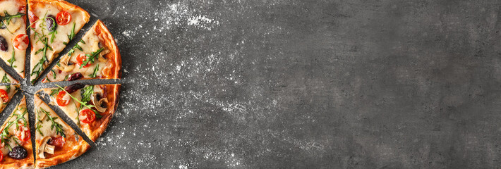 Delicious pizza on grey background
