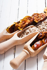 Wall Mural - dried super foods on white wood table background