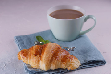 Wall Mural - Breakfast with fresh croissants.