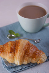 Canvas Print - Breakfast with fresh croissants.