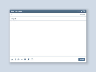 Poster - Blank email screen. Mail message interface blank mockup internet window computer, box page web software browser