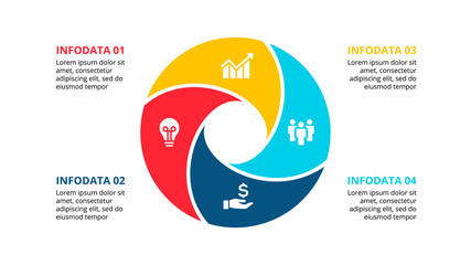 Circle element for infographic with 4 options, parts or steps. Template for cycle diagram, graph and round chart