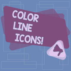 Fototapete - Text sign showing Color Line Icons. Conceptual photo colored figures help us to go faster in way or open app Megaphone Inside Triangle and Blank Color Rectangle for Announcement