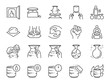 Pottery line icon set. Included icons as clay, terra-cotta, ceramics, porcelain , sculpture and more.