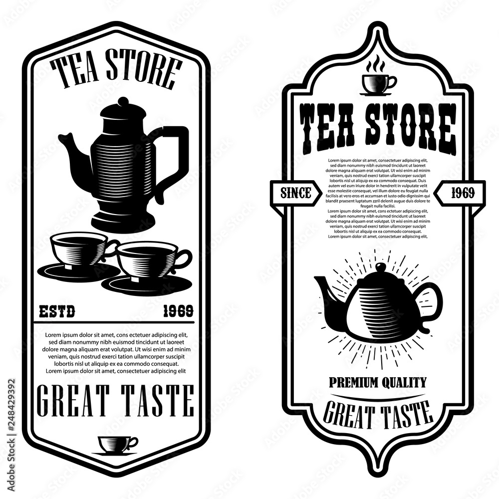 Vintage tea shop flyer templates. Design elements for logo, label, sign ...