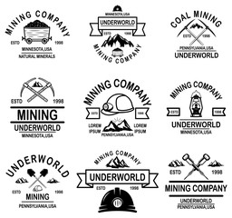 Poster - Set of coal mining company emblem templates. Design element for logo, label, emblem, sign, badge.