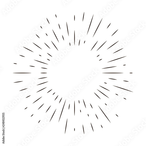 Sun rays linear drawing. Isolated  burst design elements. Vector vintage burs...