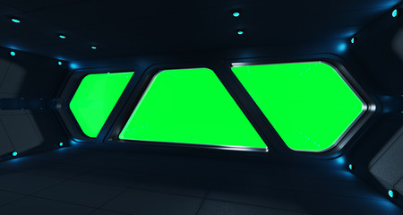 Spaceship futuristic interior with window view