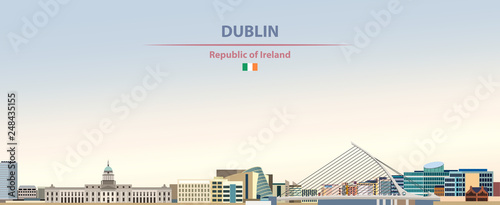 Photo Vector illustration of Dublin city skyline on colorful gradient beautiful day sk