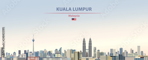 Vector illustration of Kuala Lumpur city skyline on colorful gradient beautiful Canvas Print