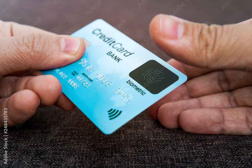 Credit Card Photo Scan Credit card has built-in fingerprint scanner. Illustration of biometric ...