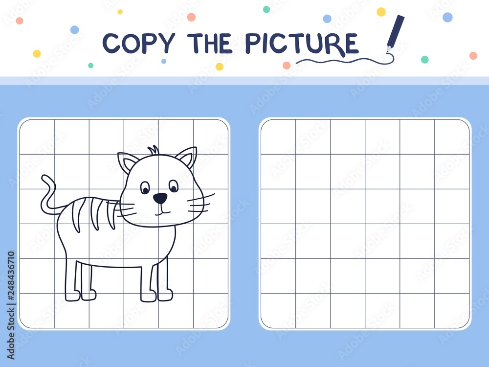 Cat. Copy the picture. Coloring book. Educational game for children ...
