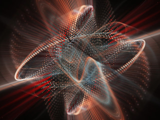 Poster - Abstract background. 3d illustration. Fractal graphics composition of dots, waves and rays of light.