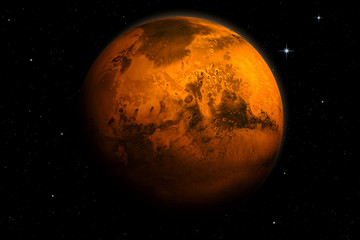 Wall Mural - beautiful 3d render of planet mars with deep space starfield. background. surface texture provided b