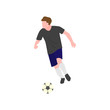Close-up of a soccer player who runs lightly, following the ball on a white background