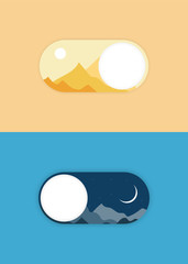 Poster - On Off switcher, Day and Night, Sun and Moon. concept of user Interface element. Toggle Element for Mobile App, Web Design, Animation. Light and Dark Buttons.