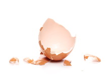 Cracked Hen Egg Shells Isolated On White Background