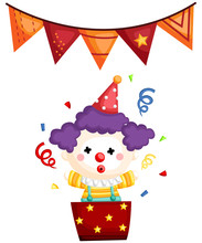 A Vector Of A Clown Pop Out From A Gift