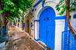 Hammamet Medina streets with blue walls. Tunis, north Africa.