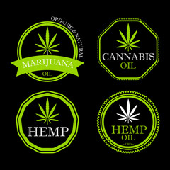 Wall Mural - Marijuana leaf. Medical cannabis. Hemp oil. Natural cannabis. Icon product label and logo graphic template. Isolated vector illustration.