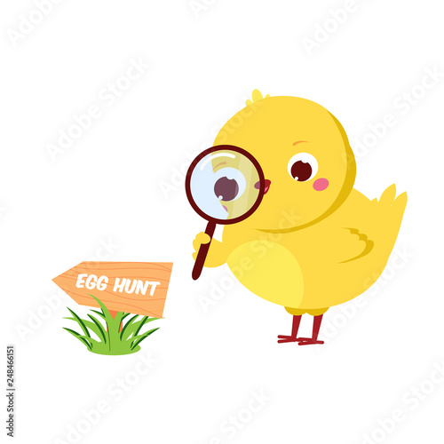 Cute Chicken Going To Easter Egg Hunt Cartoon Funny Chick With Magnifier Isolated Character For Spring Seasonal Design Stock Vector Adobe Stock