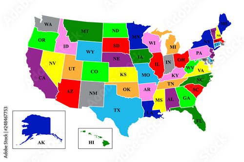 Usa Map Of United States Of America With Name Of States American