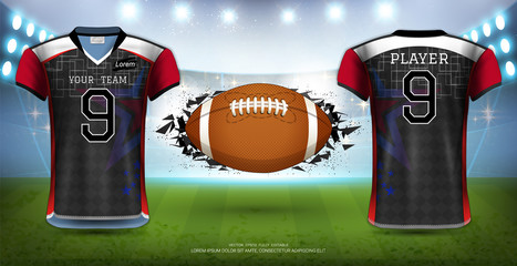 Wall Mural - American Football, Rugby or Soccer Jerseys Uniforms, Design for Sport Poster, Banner, Flyer, Brochure or Presentations Template, Vector EPS10 fully editable, Easy Possibility to Apply Your Artwork.