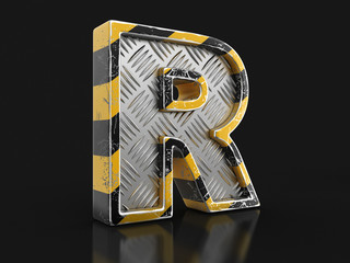 Poster - Yellow striped metallic font - letter R. Image with clipping path