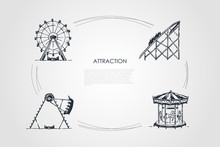 Attraction - Swings And Carousels Attractions Vector Concept Set