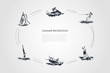 Summer recreation - flyboarding, water skiing, paddle boarding, sailing, jet ski vector concept set
