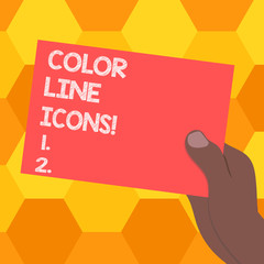 Fototapete - Handwriting text Color Line Icons. Concept meaning colored figures help us to go faster in way or open app Drawn Hu analysis Hand Holding Presenting Blank Color Paper Cardboard photo