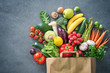 Leinwandbild Motiv Shopping bag full of fresh vegetables and fruits