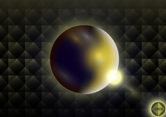 Wall Mural - futuristic sphere on a dark creative background of squares and rhombuses. aura and flashes of light.