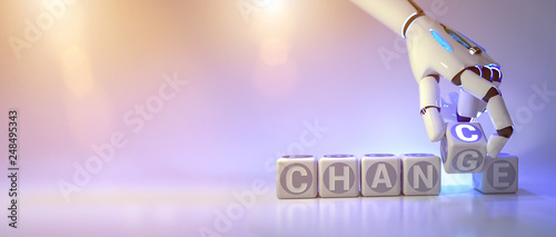 cyborg robot hand changes text cube from change to chance - ai concept - 3d rend Tableau sur Toile