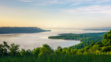Scenic View At Sunrise Of The Mississippi River & Lake Pepin From Frontenac State Park In Minnesota