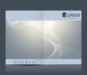 Aufkleber - Modern vector template for brochure, leaflet, flyer, cover, catalog in A4 size. DNA helix, DNA strand, molecule or atom, neurons. Abstract structure for Science or medical background