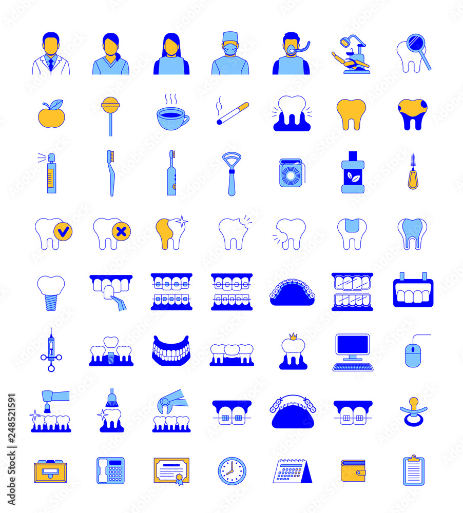 Dentistry icons. Thin line vector signs of dental clinic services. Oral ...