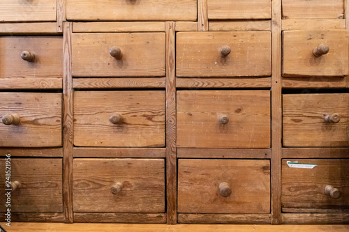 Old Wooden Apothecary Cabinet Drawers Buy This Stock Photo And