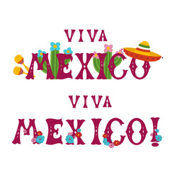 Wall Mural - Viva Mexico hand drawn labels with mexican elements