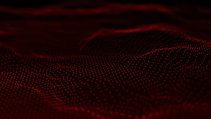 3D abstract digital wave particles. Network mesh technology wave digital illustration. Big data. 3D rendering.