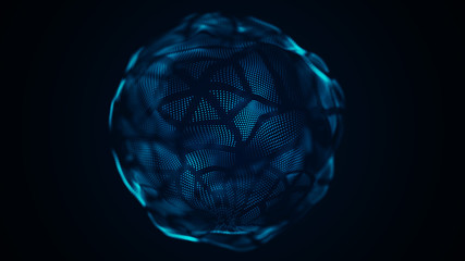 Poster - Abstract wavy sphere. Digital background with image of plastic ball. Futuristic infographics. 3D rendering.