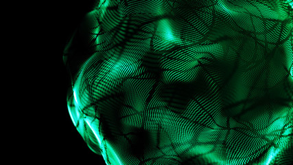 Poster - Abstract wavy sphere. Digital background with image of plastic ball. Futuristic infographics. 3D rendering.